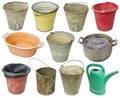 Metal and plastic used buckets isolated set Royalty Free Stock Photo