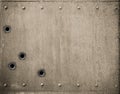 Metal plate with bullet holes 3d illustration