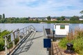 Metal platform at small ferry dock on Maas river