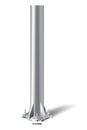 Metal pole pillar. Steel pipe bolted on flat base. Steel vertical cylinder footing for road sign, banner, billboard