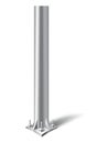 Metal pole pillar. Steel pipe bolted on flat base. Steel vertical cylinder footing for road sign, banner, billboard