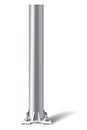 Metal pole pillar. Steel pipe bolted on flat base. Steel vertical cylinder footing for road sign, banner, billboard