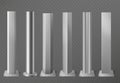 Metal poles. Metalic pillars for urban advertising sign and billboard. Polish steel columns in different section shapes