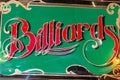 Metal poolroom and billiards retro emblem