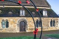 Poppy sculpture outside Oakham Castle in Rutland, England