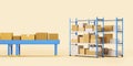 Metal post rack and conveyor with carton boxes, sorting of parcels Royalty Free Stock Photo