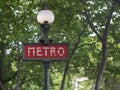 Metal poster lamppost of the metro sign of the French city of Paris