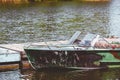 Motor boat stand pier close-up