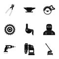 Metal processing icon set, simple style