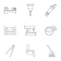 Metal processing profession icon set, outline style