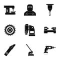 Metal processing tool icon set, simple style