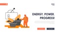 Metal Production Plant Website Landing Page. Metallurgy Industry Laborer Inspecting Raw Ore Material