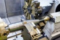 Metal projectile shell on a lathe machine Royalty Free Stock Photo
