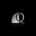 Metal Q Letter Logo Illustration Template. Abstract techno half negative space style
