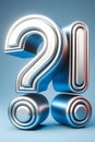 Metal question and exclamation mark on blue background. 3D rendering. Metallic question mark