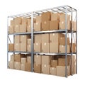 Metal racks with boxes isolated on white background Royalty Free Stock Photo