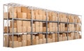 Metal racks with boxes isolated on white background Royalty Free Stock Photo