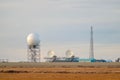 Metal radar and satellite dishes at the airport in Deadhorse, Prudhoe Bay, Alaska