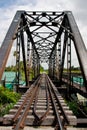 Metal rail road bridge.