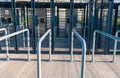 Metal railings in front of gates of Silesian Stadium in ChorzÃÂ³w, Poland. Row of steel rails.