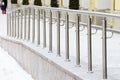 Metal railings for pedestrians.