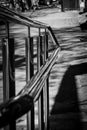 Metal railings. Street geometry. City. Black and white foto