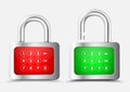 Metal rectangular Padlock with a red and green display with a nu Royalty Free Stock Photo