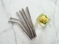 Metal recyclable drinking straws, flat lay