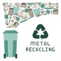 Metal recycling card with metal trash, dumpster and lettering