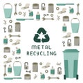 Metal recycling card with metal trash, dumpster and lettering