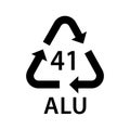 metal recycling code ALU 41, aluminium, soft drink cans, deodorant cans, disposable containers, aluminium foil symbol