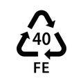 metal recycling code FE 40, steel, food cans symbol, ecology recycling sign, identification code, package waste black