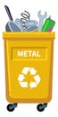 Metal recycling trash can. Garbage collecting container