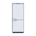 Metal refrigerator of steel-colored. Kitchen interior. Isolated object on white background. Vector flat illustration