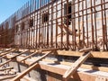 Metal reinforcement framework and formwork of retaining wall Royalty Free Stock Photo