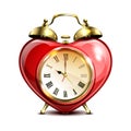 Metal retro style alarm clock in heart form. Royalty Free Stock Photo