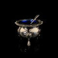 Metal retro sugar bowl on black background Royalty Free Stock Photo