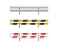 Metal road barriers set. Red, black, yellow and white traffic safety equipment