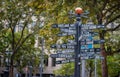 Metal road post on street in USA