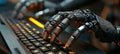 Metal Robot Hands Input Data Futuristic Ai Concept Illuminated Keyboard Chrome 3d Rendering Royalty Free Stock Photo