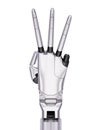 Metal Robotic Hand Number Three Gesturing 3d Illustration Concept