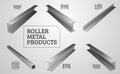 Metal rolling. Steel products. I-beam, steel corner and channel. Realistic vector illustration Royalty Free Stock Photo