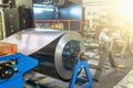 Metal round roll of galvanized stainless steel sheet, industrial metalwork machinery manufacturing Royalty Free Stock Photo