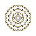 Metal round stainless steel chain set. Realistic vector looped black and gold chain for design. Royalty Free Stock Photo