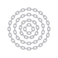 Metal round stainless steel chain set. Realistic vector looped silver chain for design.