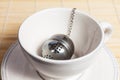 Metal round tea strainer on the chain Royalty Free Stock Photo