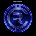 Metal Rubycoin RBY coin witn blue neon glow. Royalty Free Stock Photo