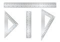 Metal ruler collection. Short, long and triangle ruler with different type of measure