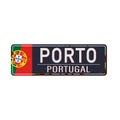 Metal rustet road sign with the name of Porto city from Portugal