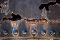 Metal with rusty hole and flaking paint Royalty Free Stock Photo